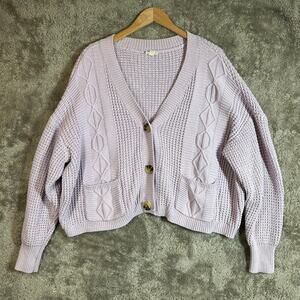 A.N.A. Lilac Purple Cardigan Sweater Chunky Cable Knit XXL 2X 2XL A New Approach